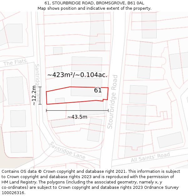 61, STOURBRIDGE ROAD, BROMSGROVE, B61 0AL: Plot and title map