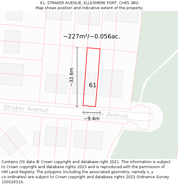 61, STRAKER AVENUE, ELLESMERE PORT, CH65 3BG: Plot and title map