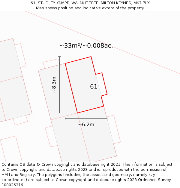 61, STUDLEY KNAPP, WALNUT TREE, MILTON KEYNES, MK7 7LX: Plot and title map