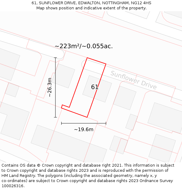 61, SUNFLOWER DRIVE, EDWALTON, NOTTINGHAM, NG12 4HS: Plot and title map