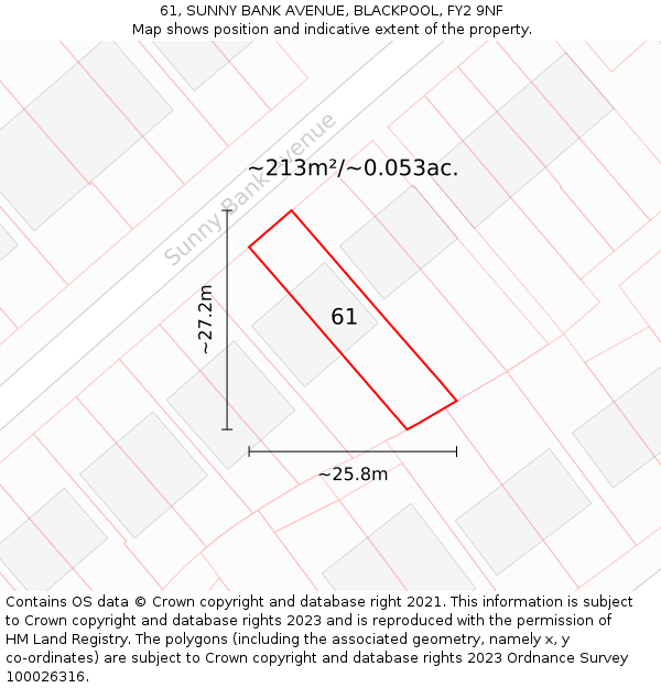 61, SUNNY BANK AVENUE, BLACKPOOL, FY2 9NF: Plot and title map