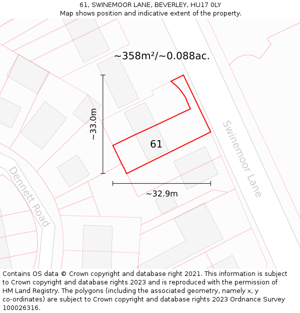 61, SWINEMOOR LANE, BEVERLEY, HU17 0LY: Plot and title map