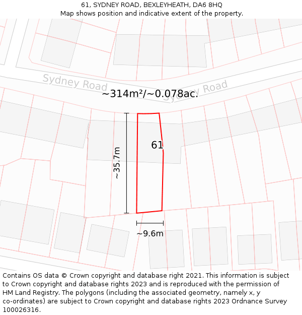 61, SYDNEY ROAD, BEXLEYHEATH, DA6 8HQ: Plot and title map