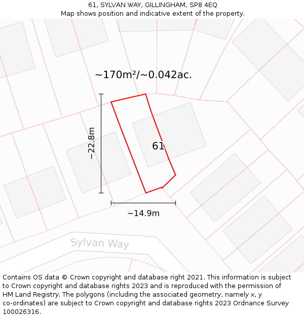 61, SYLVAN WAY, GILLINGHAM, SP8 4EQ: Plot and title map