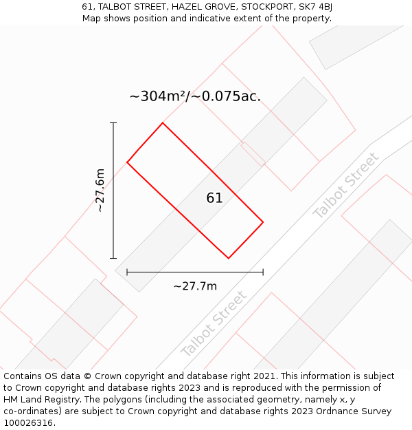 61, TALBOT STREET, HAZEL GROVE, STOCKPORT, SK7 4BJ: Plot and title map