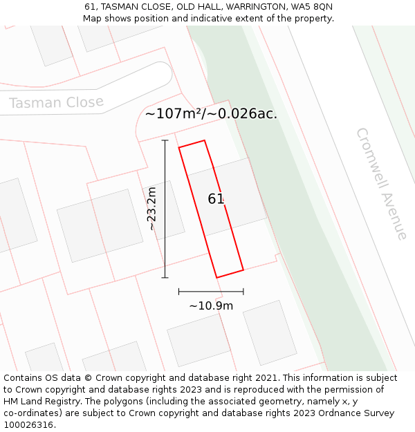 61, TASMAN CLOSE, OLD HALL, WARRINGTON, WA5 8QN: Plot and title map