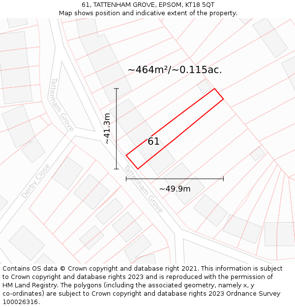 61, TATTENHAM GROVE, EPSOM, KT18 5QT: Plot and title map