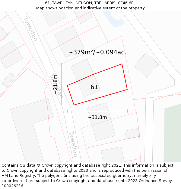 61, TAWEL FAN, NELSON, TREHARRIS, CF46 6EH: Plot and title map