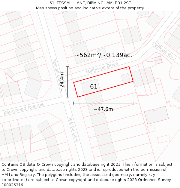 61, TESSALL LANE, BIRMINGHAM, B31 2SE: Plot and title map