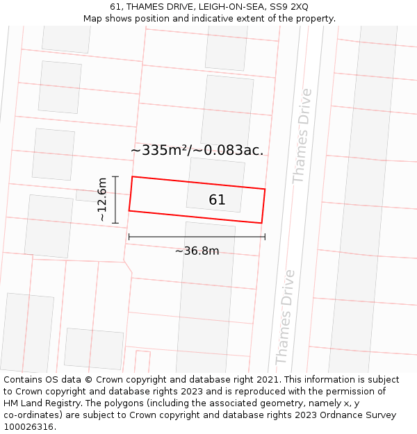 61, THAMES DRIVE, LEIGH-ON-SEA, SS9 2XQ: Plot and title map