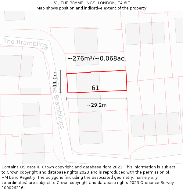 61, THE BRAMBLINGS, LONDON, E4 6LT: Plot and title map