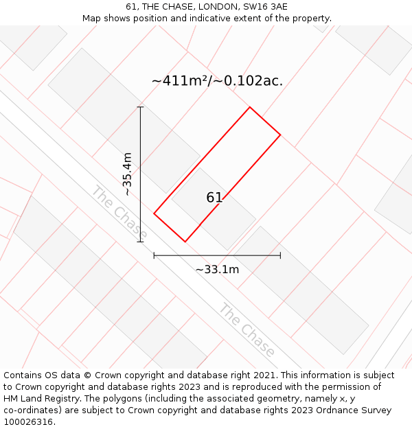 61, THE CHASE, LONDON, SW16 3AE: Plot and title map