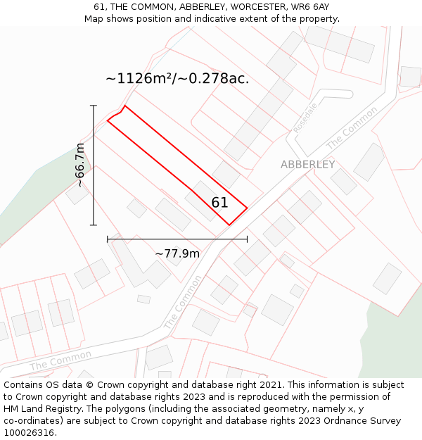 61, THE COMMON, ABBERLEY, WORCESTER, WR6 6AY: Plot and title map