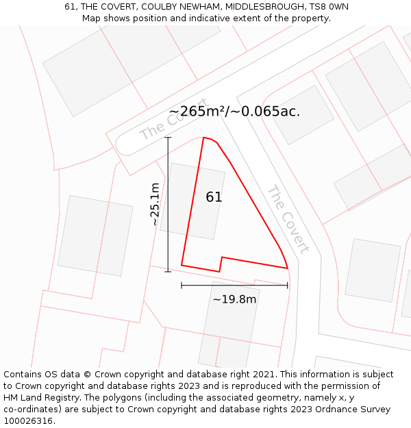 61, THE COVERT, COULBY NEWHAM, MIDDLESBROUGH, TS8 0WN: Plot and title map