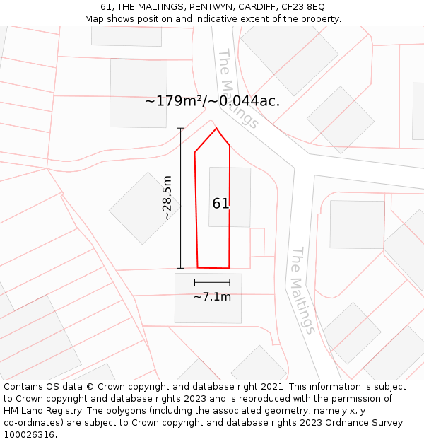 61, THE MALTINGS, PENTWYN, CARDIFF, CF23 8EQ: Plot and title map