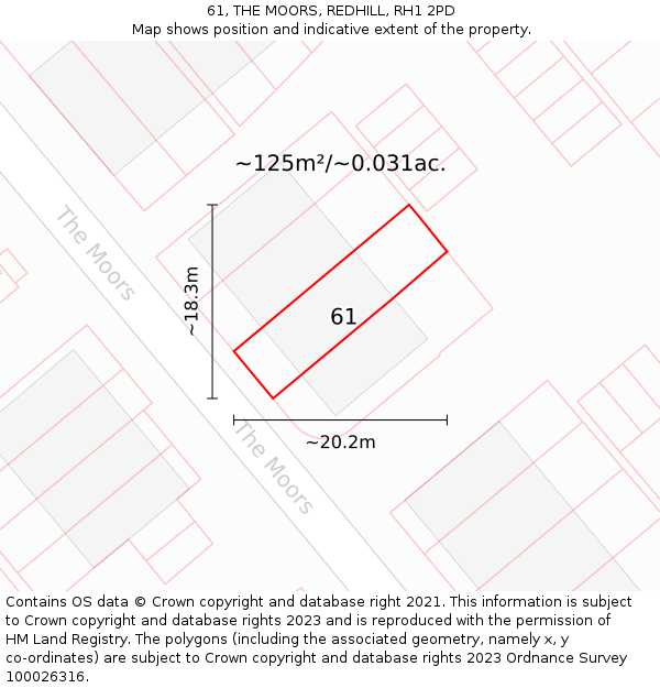 61, THE MOORS, REDHILL, RH1 2PD: Plot and title map