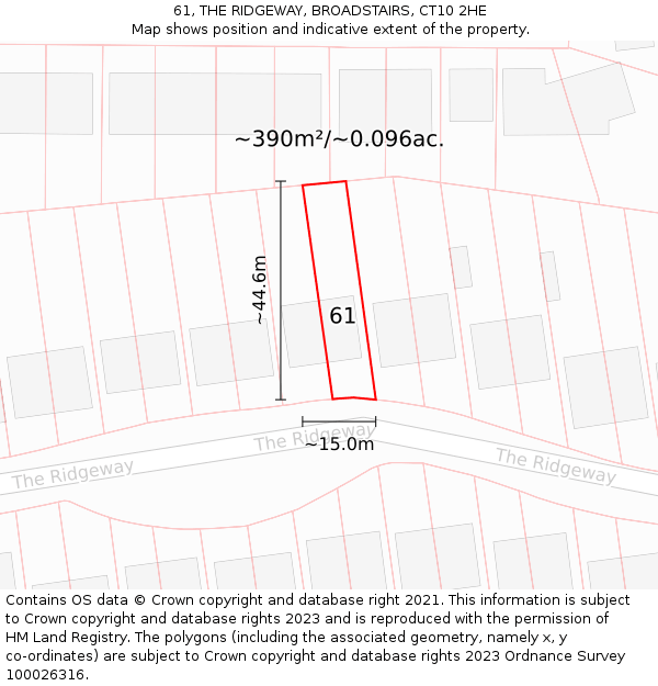 61, THE RIDGEWAY, BROADSTAIRS, CT10 2HE: Plot and title map