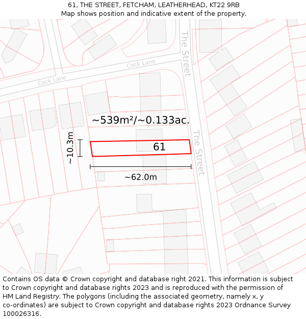 61, THE STREET, FETCHAM, LEATHERHEAD, KT22 9RB: Plot and title map