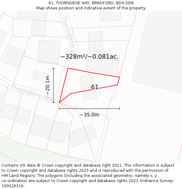 61, THORNDENE WAY, BRADFORD, BD4 0SW: Plot and title map