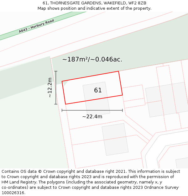 61, THORNESGATE GARDENS, WAKEFIELD, WF2 8ZB: Plot and title map