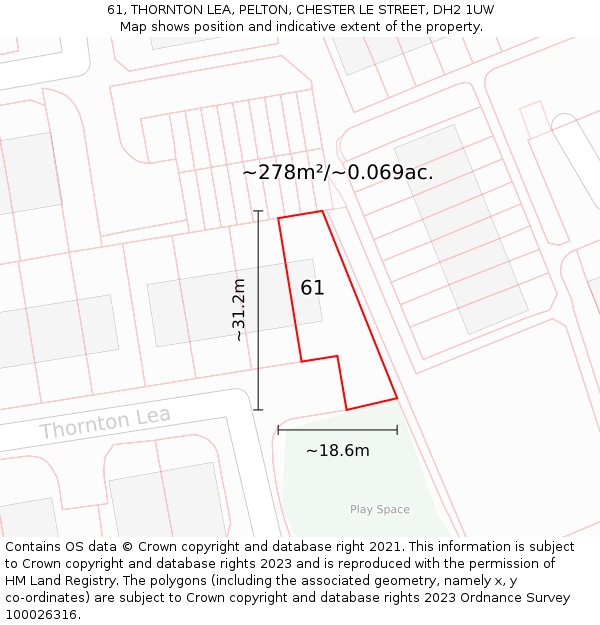 61, THORNTON LEA, PELTON, CHESTER LE STREET, DH2 1UW: Plot and title map