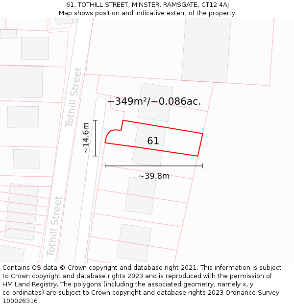 61, TOTHILL STREET, MINSTER, RAMSGATE, CT12 4AJ: Plot and title map