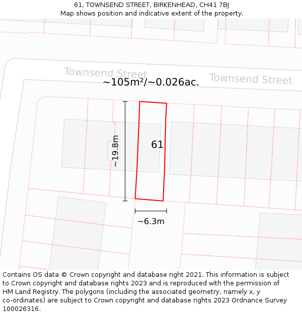 61, TOWNSEND STREET, BIRKENHEAD, CH41 7BJ: Plot and title map