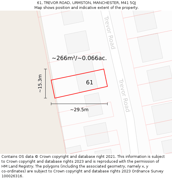 61, TREVOR ROAD, URMSTON, MANCHESTER, M41 5QJ: Plot and title map