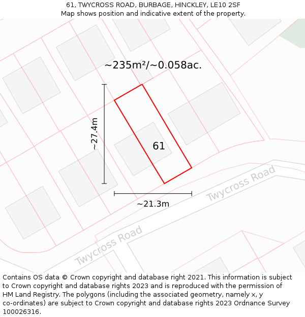 61, TWYCROSS ROAD, BURBAGE, HINCKLEY, LE10 2SF: Plot and title map