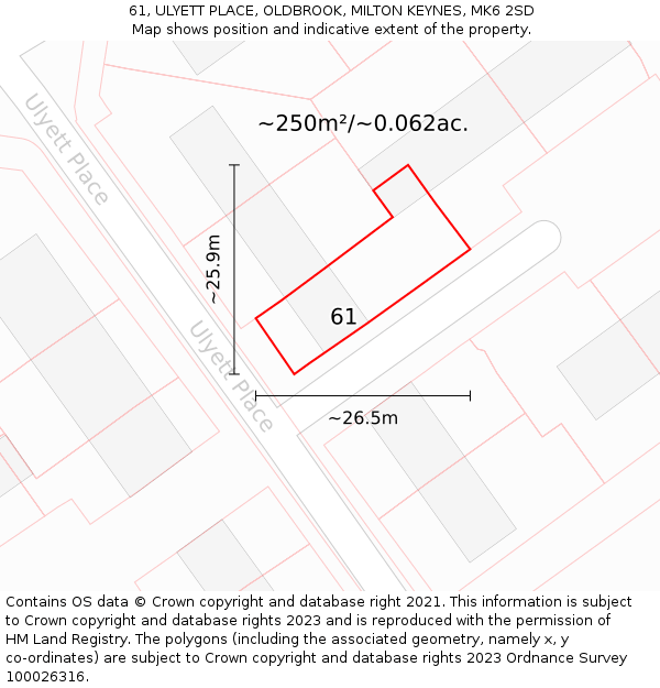 61, ULYETT PLACE, OLDBROOK, MILTON KEYNES, MK6 2SD: Plot and title map