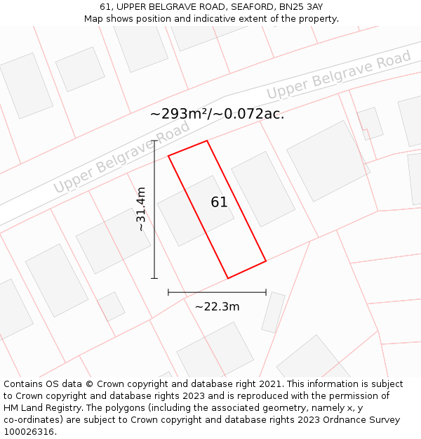 61, UPPER BELGRAVE ROAD, SEAFORD, BN25 3AY: Plot and title map