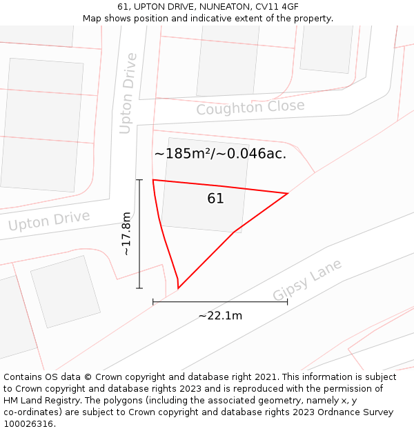 61, UPTON DRIVE, NUNEATON, CV11 4GF: Plot and title map
