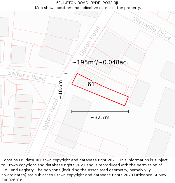 61, UPTON ROAD, RYDE, PO33 3JL: Plot and title map