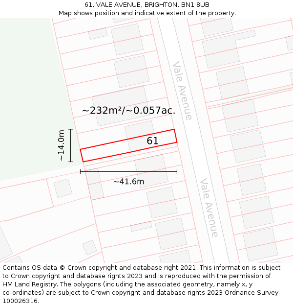 61, VALE AVENUE, BRIGHTON, BN1 8UB: Plot and title map