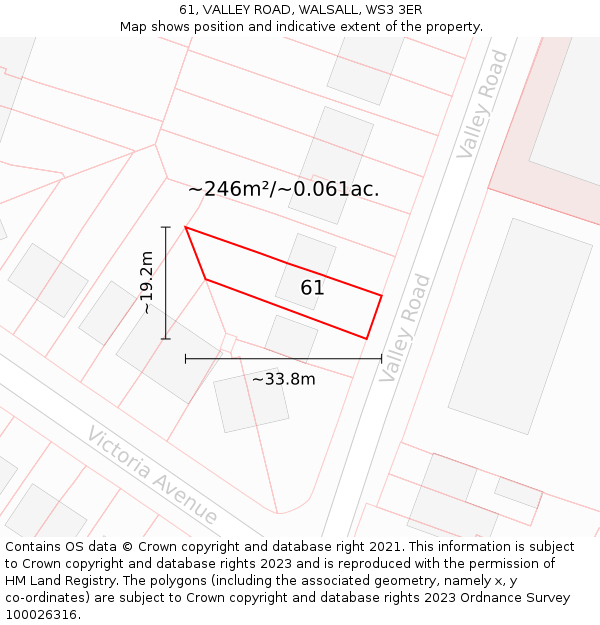 61, VALLEY ROAD, WALSALL, WS3 3ER: Plot and title map