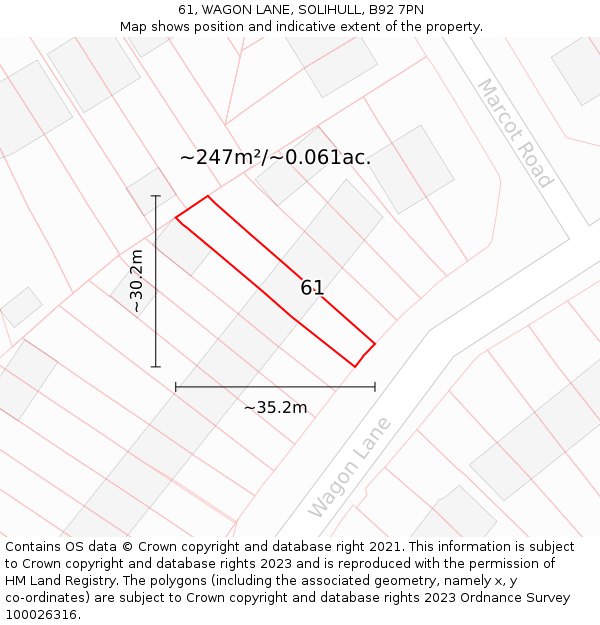 61, WAGON LANE, SOLIHULL, B92 7PN: Plot and title map