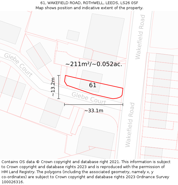 61, WAKEFIELD ROAD, ROTHWELL, LEEDS, LS26 0SF: Plot and title map