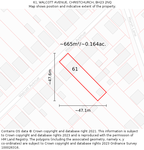 61, WALCOTT AVENUE, CHRISTCHURCH, BH23 2NQ: Plot and title map