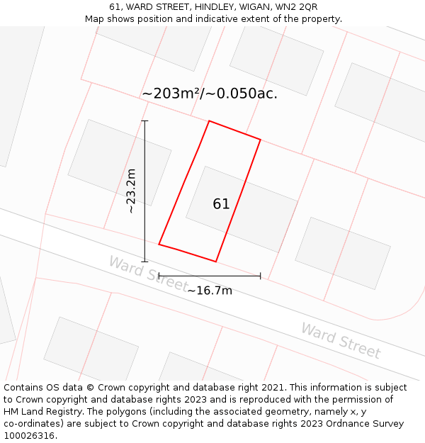 61, WARD STREET, HINDLEY, WIGAN, WN2 2QR: Plot and title map