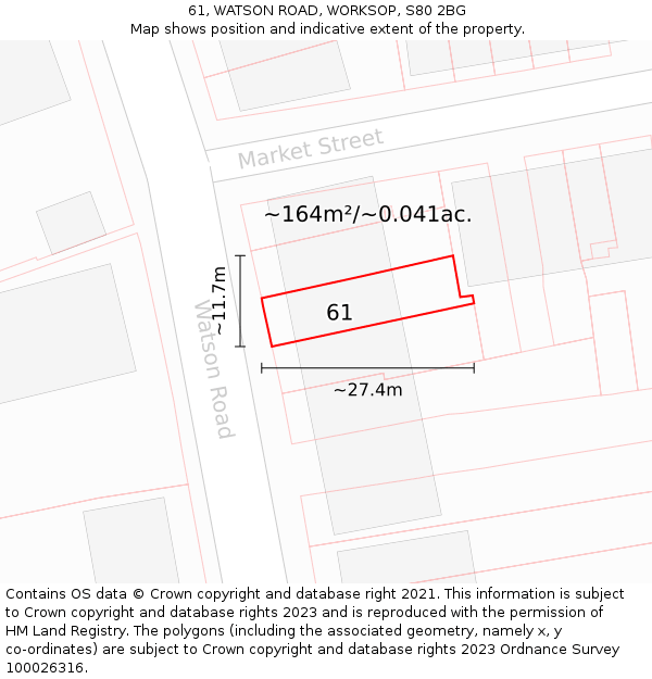 61, WATSON ROAD, WORKSOP, S80 2BG: Plot and title map