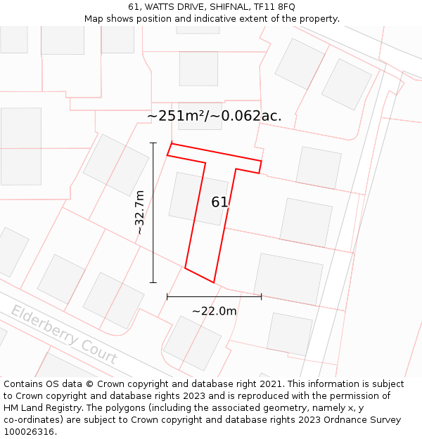 61, WATTS DRIVE, SHIFNAL, TF11 8FQ: Plot and title map