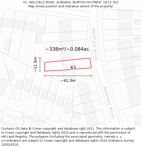 61, WELLFIELD ROAD, ALREWAS, BURTON-ON-TRENT, DE13 7EZ: Plot and title map