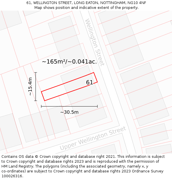 61, WELLINGTON STREET, LONG EATON, NOTTINGHAM, NG10 4NF: Plot and title map