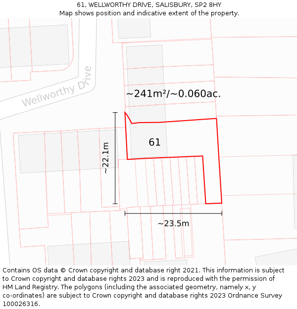 61, WELLWORTHY DRIVE, SALISBURY, SP2 8HY: Plot and title map