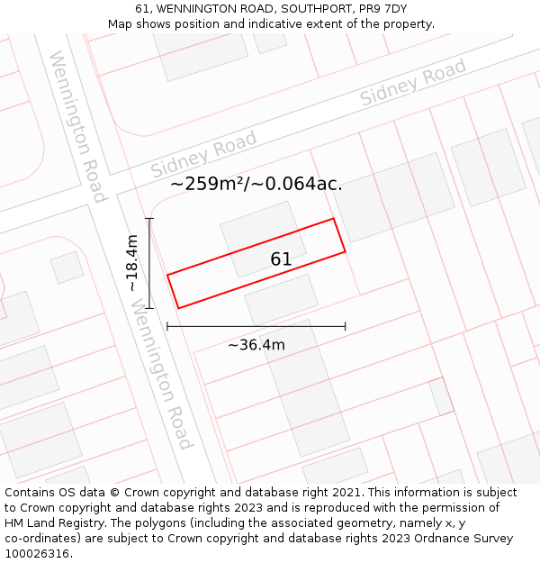 61, WENNINGTON ROAD, SOUTHPORT, PR9 7DY: Plot and title map