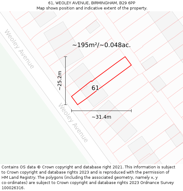 61, WEOLEY AVENUE, BIRMINGHAM, B29 6PP: Plot and title map