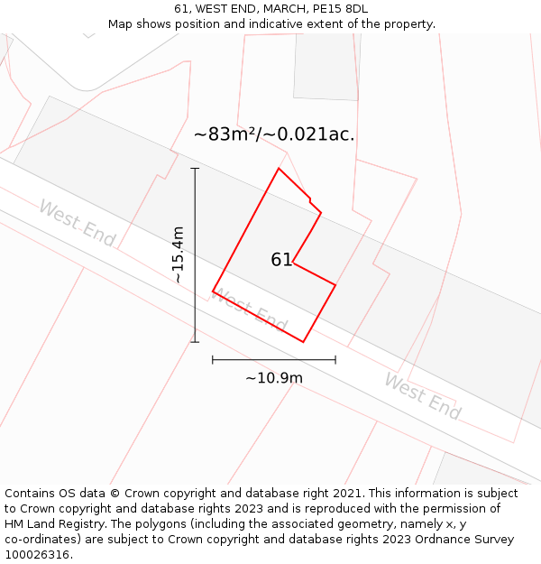 61, WEST END, MARCH, PE15 8DL: Plot and title map