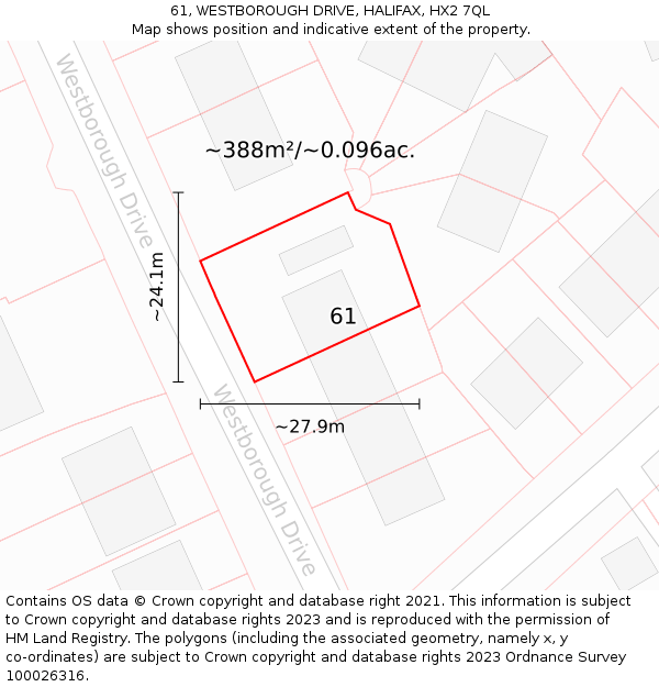 61, WESTBOROUGH DRIVE, HALIFAX, HX2 7QL: Plot and title map