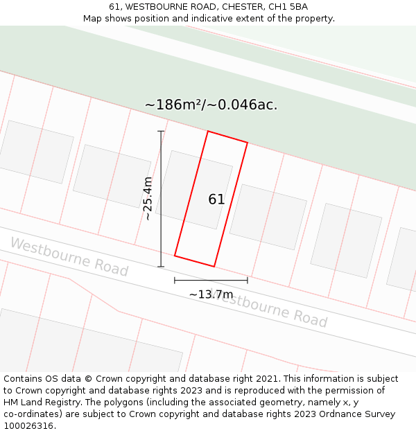 61, WESTBOURNE ROAD, CHESTER, CH1 5BA: Plot and title map