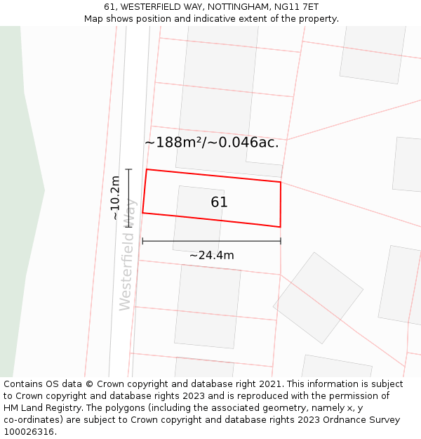 61, WESTERFIELD WAY, NOTTINGHAM, NG11 7ET: Plot and title map